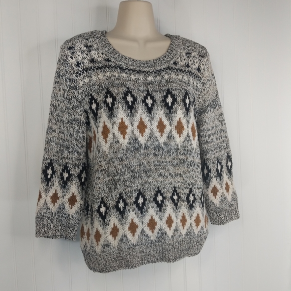 H&M Marled Tribal Print Chunky Boxy Sweater Sz M - Picture 3 of 11